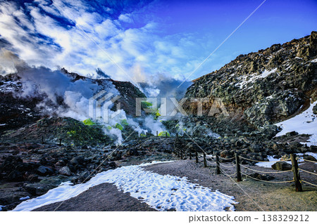 Atsanupuri's geothermal area: volcanic landscapes with steam and vibrant colors. 138329212