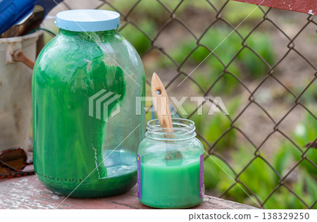 paint brush in a jar of solvent 138329250
