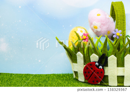 beautiful Easter decoration with bunnies and eggs beautiful Easter decoration with bunnies and eggs 138329367