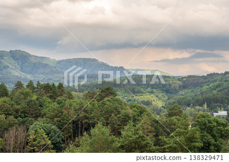 Summer Mountains Landscape with Green forest. Summer Mountains Landscape with Green forest. 138329471
