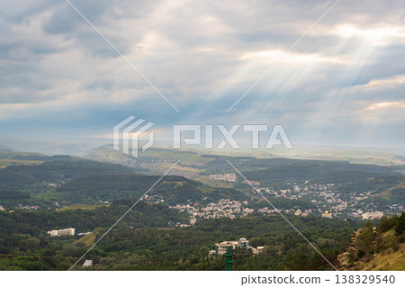 View of Kislovodsk Park and the cable car from the mountain View of Kislovodsk Park and the cable car from the mountain 138329540