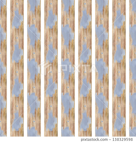 Seamless pattern with vertical wooden boards and spots of gray paint on them. Watercolor illustration using the master's tools on an isolated background. Realistic background for wallpaper, packaging. 138329598