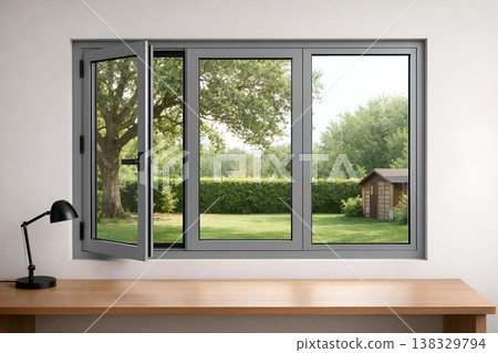 Ultra-Realistic Interior Photo Featuring a Single Monobloc Aluminum Window Ultra-Realistic Interior Photo Featuring a Single Monobloc Aluminum Window 138329794