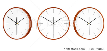 Set Modern wall clock with minimalist design featuring clean white face Set Modern wall clock with minimalist design featuring clean white face 138329866