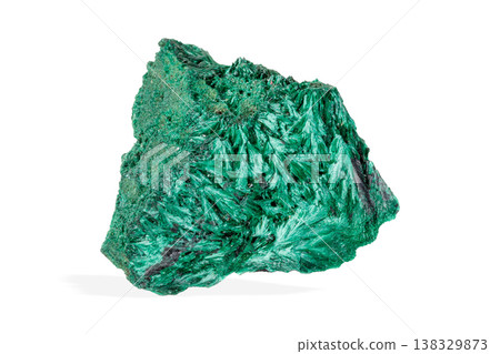 Green malachite crystal cluster showing rich mineral matrix patterns, raw geological specimen Green malachite crystal cluster showing rich mineral matrix patterns, raw geological specimen 138329873