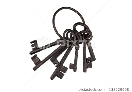 Vintage Wrought Iron Key Ring Isolated on White Background Vintage Wrought Iron Key Ring Isolated on White Background 138329908