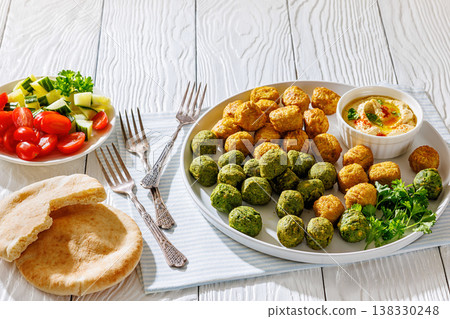 Middle eastern falafel with hummus on a plate 138330248