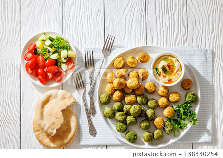 Middle eastern falafel with hummus on a plate Middle eastern falafel with hummus on a plate 138330254