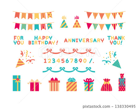 可愛的裝飾插圖套裝，可用於禮品、花環和其他慶祝裝飾——非常適合生日和周年紀念。 138330495