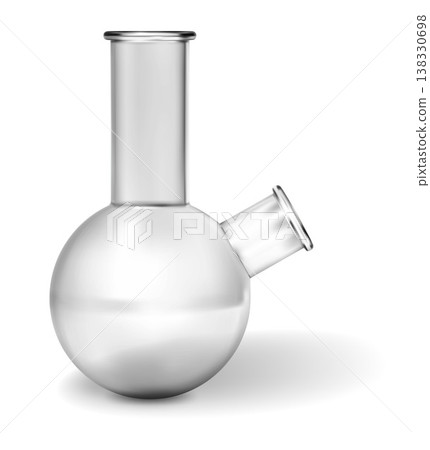 Chemistry round bulb glass flask, scientific experiment equipment, realistic 3D vector laboratory glassware, empty vial 138330698