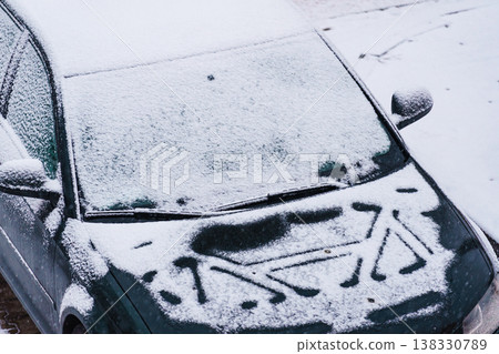car covered with snow, winter time 138330789