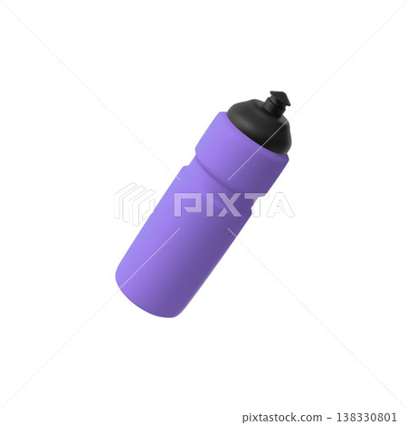 Sport bottle of clean water with dispenser 3D vector mockup, reusable fitness bottle, vector purple gym flask of aqua 138330801