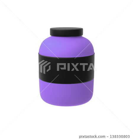 Purple plastic bottle with black label and cap, sport nutrition, supplement container package realistic 3D vector mockup Purple plastic bottle with black label and cap, sport nutrition, supplement container package realistic 3D vector mockup 138330803