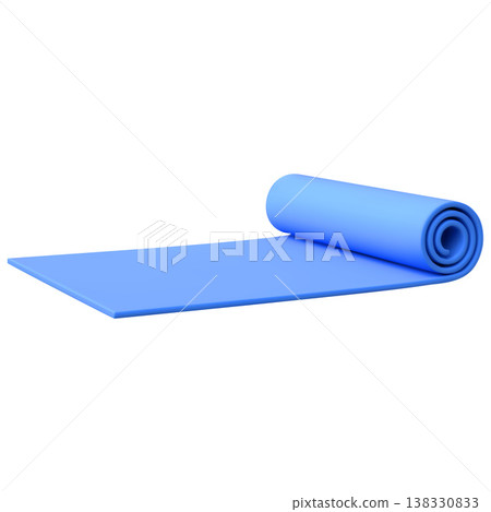 Realistic blue fitness mat, unrolled. Sports equipment, accessory. Realistic blue fitness mat, unrolled. Sports equipment, accessory. 138330833