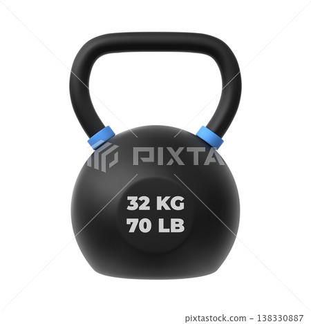 Kettlebell 32 KG, 70 LB realistic 3D vector icon, gym strength training, sport equipment for weight lifting exercise 138330887