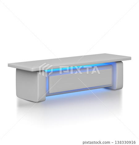 Service desk table realistic vector 3D mockup, reception furniture, promotional counter, desktop with led illumination Service desk table realistic vector 3D mockup, reception furniture, promotional counter, desktop with led illumination 138330916