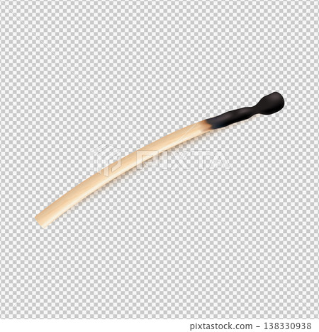 Burnt match, charred wooden stick, burned matchstick with scorched edge and black ash vector 3D realistic illustration Burnt match, charred wooden stick, burned matchstick with scorched edge and black ash vector 3D realistic illustration 138330938