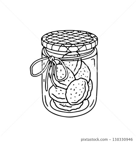 Hand drawn hygge doodle glass mason jar with cookies icon clipart vector illustration Hand drawn hygge doodle glass mason jar with cookies icon clipart vector illustration 138330946