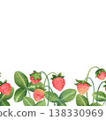 Seamless border with cute strawberry in a kids cartoon style. Hand-drawn watercolor illustration isolated on a white background. Perfect for posters, cards, invitations, packaging, textile, polygraph 138330969