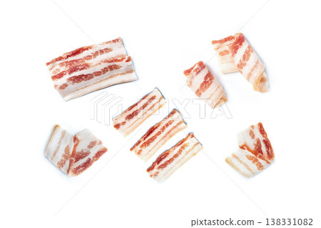 Raw pork belly slices isolated on white background Raw pork belly slices isolated on white background 138331082