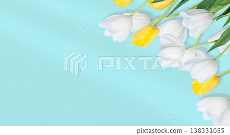 Spring tulips frame on a pastel pink background Spring tulips frame on a pastel pink background 138331085