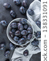 Fresh plums in a clay bowl. 138331091