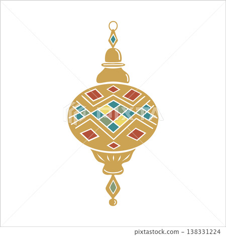Turkish mosaic lamp with traditional ornament. Hand drawn vector illustration isolated. For interior designs magazines, oriental coffee houses and parties, holidays, greeting cards banners clip arts. 138331224