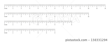 Ruler scale, measuring chart with 6,8,10 and 12 inches. Length measurement distance, height, math. Template of six, eight, ten and twelve inches sewing tool. 138331294