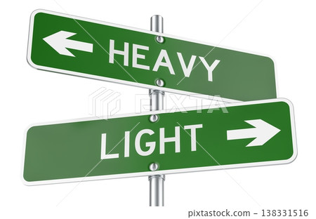 Heavy and Light directions road signs with opposite arrows. 3D rendering Heavy and Light directions road signs with opposite arrows. 3D rendering 138331516