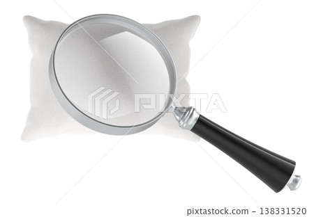Magnifying glass on white pillow, concept of dream analysis, sleep research and night rest monitoring, 3d rendering 138331520