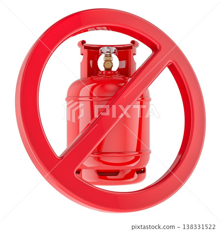 Prohibition sign with gas cylinder. 3d rendering Prohibition sign with gas cylinder. 3d rendering 138331522