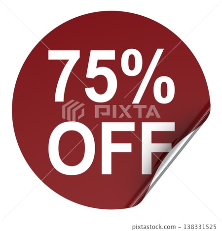 Sticker with 75 percent off, curled corner. 3D rendering Sticker with 75 percent off, curled corner. 3D rendering 138331525