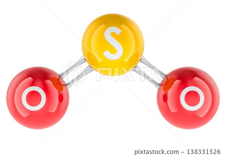 Sulfur dioxide SO2 molecule model, 3d rendering Sulfur dioxide SO2 molecule model, 3d rendering 138331526