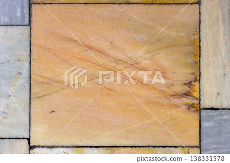 Worn Marble Floor Tile in Warm Beige Tones 138331578