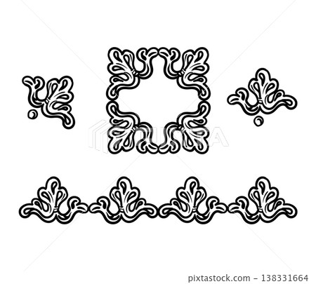 Set of engraving vintage design elements monochrome vector illustration Set of engraving vintage design elements monochrome vector illustration 138331664