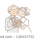A middle-aged bride and groom holding a bouquet of flowers 138331732
