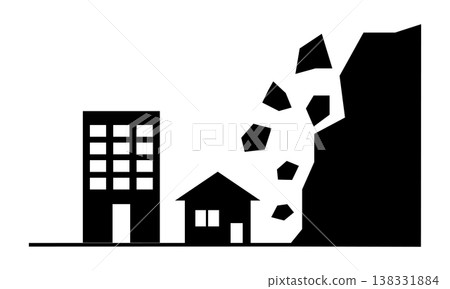 A monochrome illustration depicting a landslide. A monochrome illustration depicting a landslide. 138331884