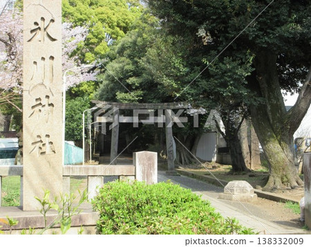 東京澀谷區!澀谷冰河神社的鳥居和神社名牌。 東京澀谷區!澀谷冰河神社的鳥居和神社名牌。 138332009