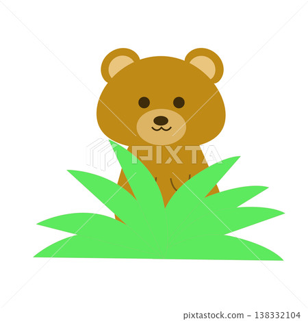 A cute illustration of a bear peeking out from the grass (animals/natural materials) A cute illustration of a bear peeking out from the grass (animals/natural materials) 138332104
