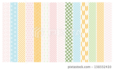 [Spring background material] Colorful Japanese pattern illustrations of traditional motifs 138332410