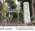 東京澀谷區！代代木八幡宮的鳥居和神社名牌。 138332501