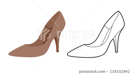 Pointy pump women brown heel flat plus line set. Sharp toe elegant dress footwear for office, event, city outfit. 138332942