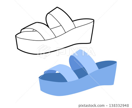 Blue flatform sandal shoe women flat plus line set. Double strap platform sandal for fashion catalog resort project. Blue flatform sandal shoe women flat plus line set. Double strap platform sandal for fashion catalog resort project. 138332948
