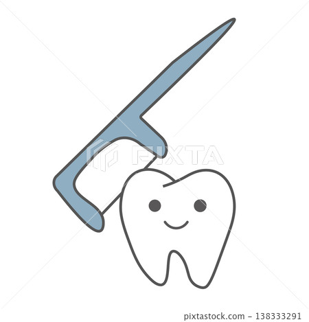 可愛的牙齒形象和牙線，牙間清潔，F形，口腔護理，牙科教育，材料，透明背景。 138333291