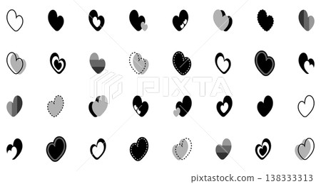 Simple heart symbol set black and white Simple heart symbol set black and white 138333313