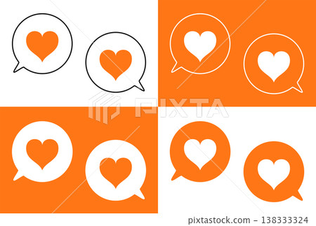 Simple speech bubble set, heart symbol, orange Simple speech bubble set, heart symbol, orange 138333324