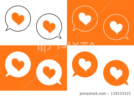 Simple speech bubble set, heart symbol, orange Simple speech bubble set, heart symbol, orange 138333325