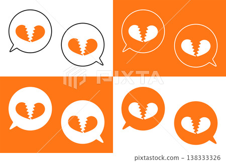 Simple speech bubble set, broken heart symbol, orange Simple speech bubble set, broken heart symbol, orange 138333326