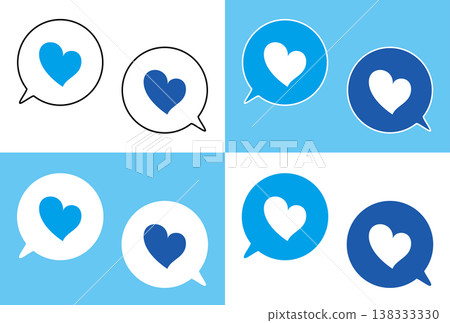 Simple speech bubble set, heart symbol, colorful, light blue & blue Simple speech bubble set, heart symbol, colorful, light blue & blue 138333330