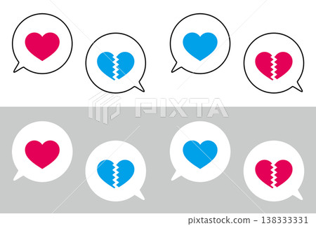 Simple speech bubble set with two heart marks, colorful, red and blue 138333331